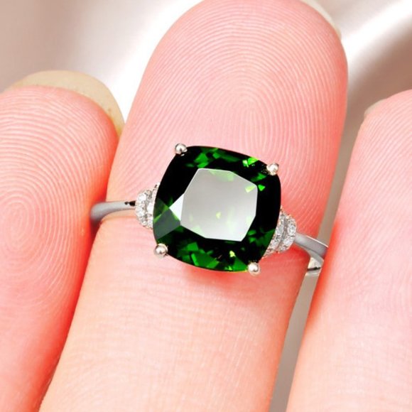 Vintage Square Green Zircon Emerald 925 Silver Ring for Women, VIP197 - Picture 4 of 5